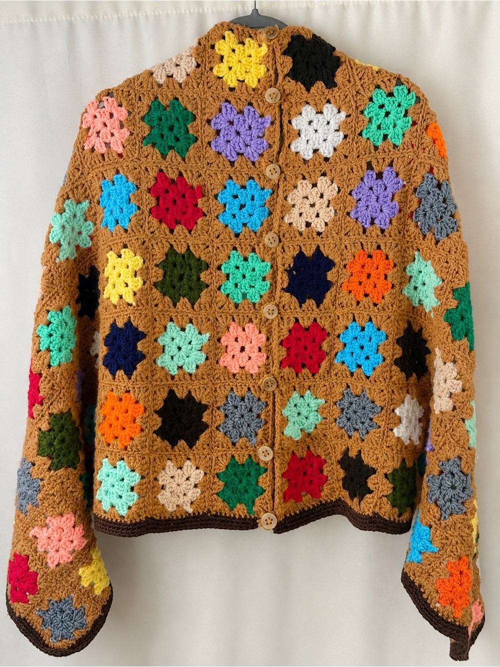 Vintage Handmade Crochet Granny Square Cardigan Boho Festival Sweater